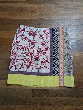 Anthropologie Leifnotes Brimming Borders Skirt Red Floral Embroidery Beading 8